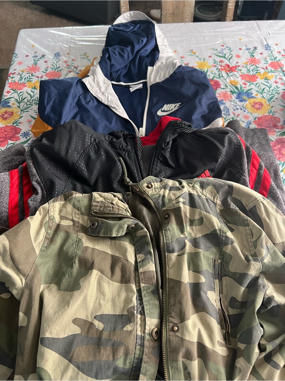 CAMO Field Jacket with Navy Nike Windbreaker & Black Sport Jacket Bundle